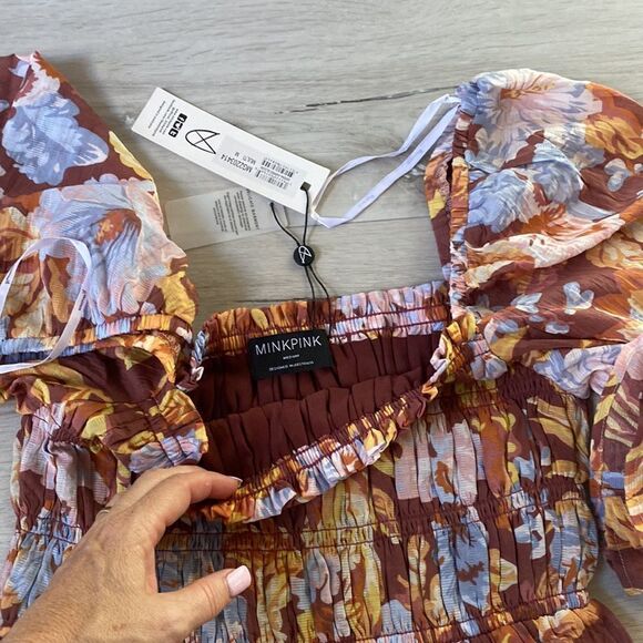 MINKPINK Serena Shirred Blouse Multi Color M Nwt - Picture 8 of 8